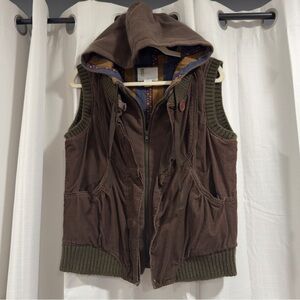 Vintage Corduroy Brown Hooded Vest